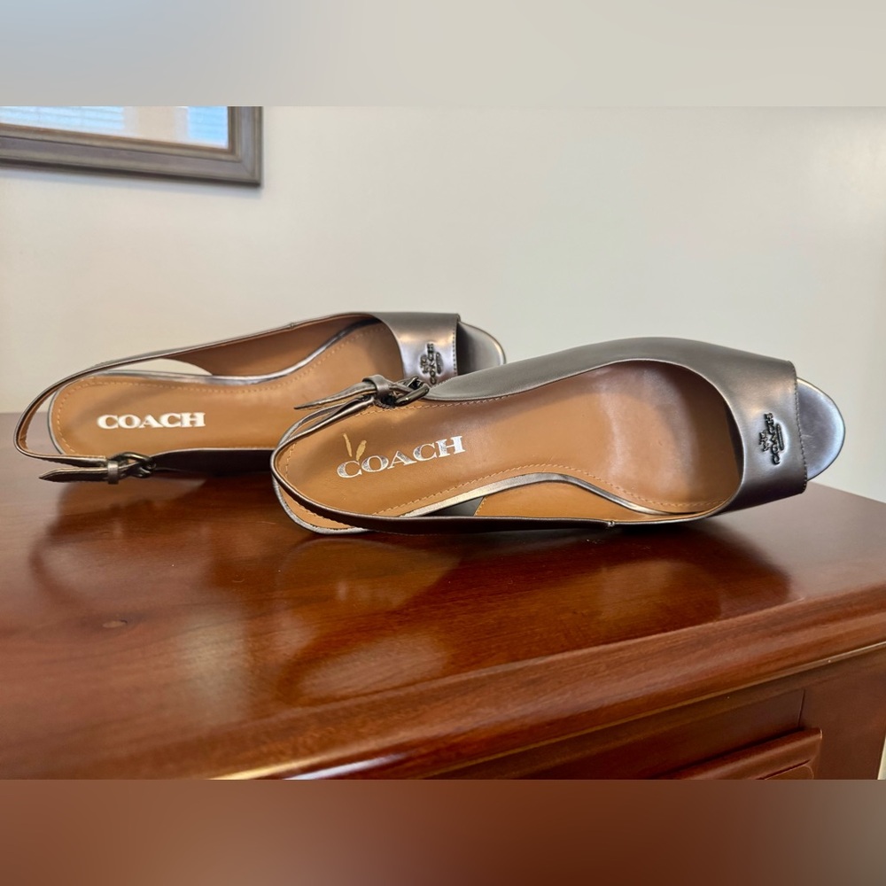 Coach Cork Heel Sling Back Patent Leather Sandal - Picture 3 of 11